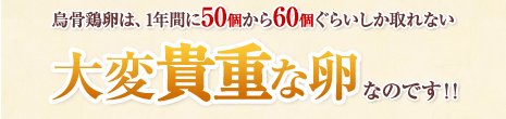 烏骨鶏卵は、1年間に50個から60個ぐらいしか取れない大変貴重な卵なのです！！